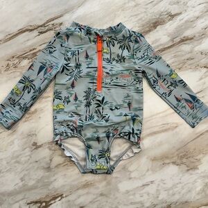 Carter’s baby girl Swimsuit size 12 m tropical palm trees rashguard